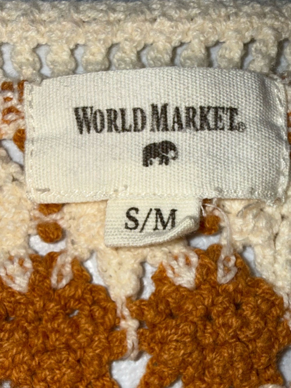 World Market Crochet Knit Short Sleeve Top Size S/M Brown Cream Boho - Picture 7 of 7